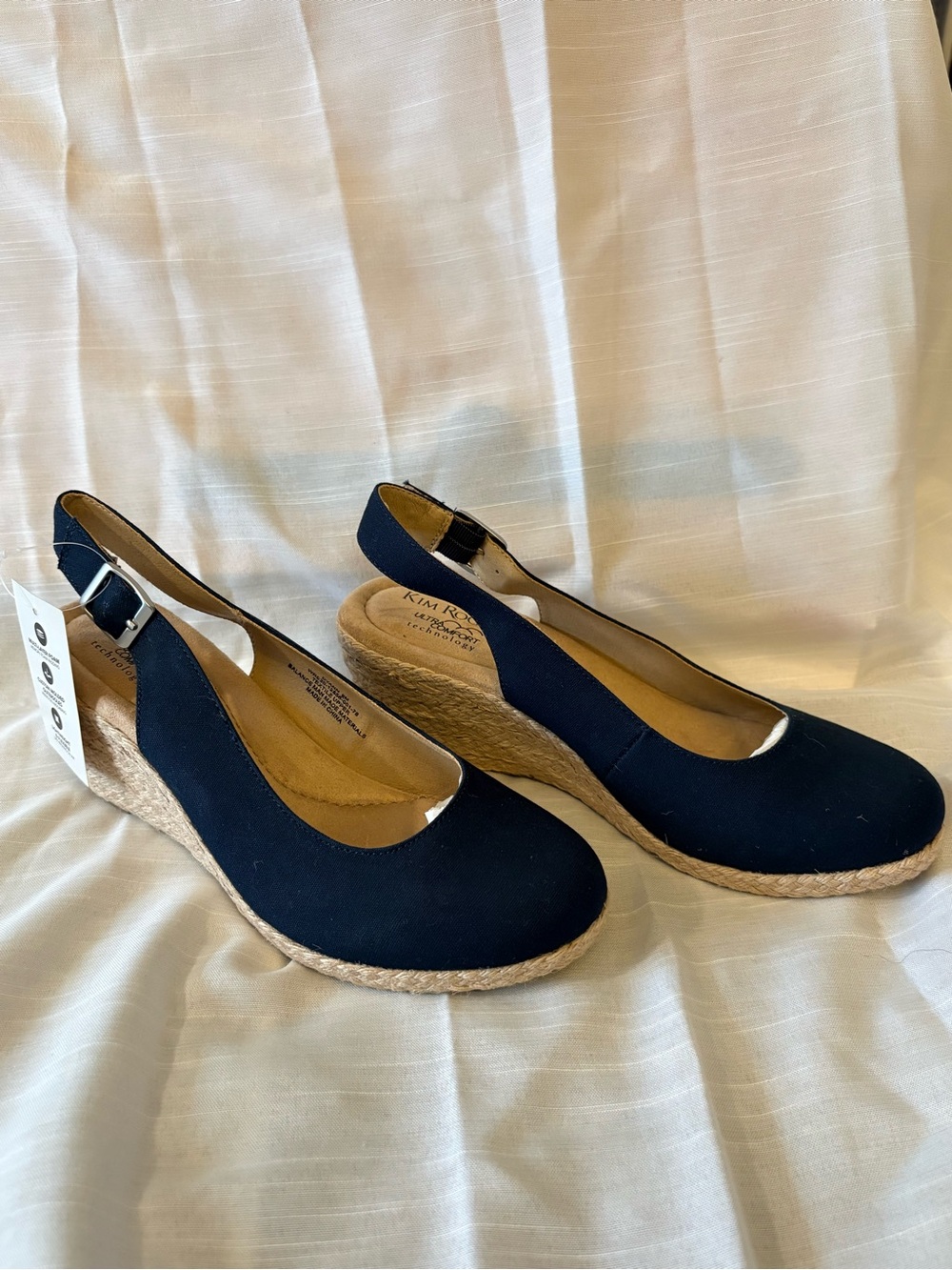NWT Kim Rogers Navy Blue Slingback Espadrille Wedges Size 9